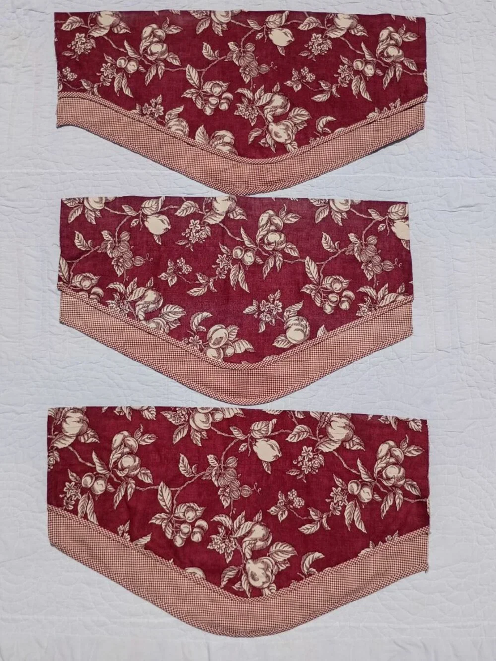 Set of 3 Waverly Garden Room Curtain Valances Ascot Red Gingham Fruit and Floral